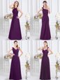 Halter Top Chiffon Sleeveless Floor Length Dama Dress for Quinceanera and Lace and Ruching