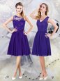 Extravagant Scoop See Through Purple Bridesmaid Dress Prom and Party and Wedding Party and For with Lace and Appliques Scalloped Sleeveless Zipper