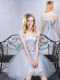Charming Off the Shoulder Short Sleeves Sleeveless Lace Up Knee Length Lace and Appliques and Belt Quinceanera Dama Dress
