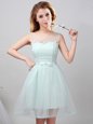 Fashion Scoop Apple Green Lace Up Quinceanera Court Dresses Lace and Appliques and Belt Sleeveless Mini Length