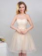 New Arrival Halter Top Mini Length Lace Up Bridesmaids Dress Champagne and In for Prom and Party and Wedding Party with Lace and Appliques and Belt