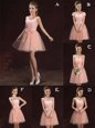 V-neck Sleeveless Tulle and Lace Quinceanera Dama Dress Lace and Bowknot Lace Up