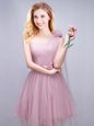 Pink Wedding Guest Dresses Prom and Party and Wedding Party and For with Ruching and Bowknot and Hand Made Flower One Shoulder Sleeveless Lace Up