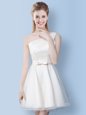 Superior One Shoulder Knee Length White Quinceanera Court of Honor Dress Tulle Sleeveless Bowknot