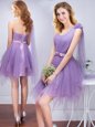 Charming One Shoulder Sleeveless Tulle Quinceanera Court Dresses Ruffles and Ruching and Belt and Hand Made Flower Lace Up