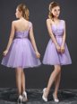 Lavender Lace Up One Shoulder Lace Dama Dress Organza Sleeveless