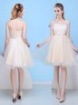 Shining Champagne Sleeveless Knee Length Bowknot Lace Up Bridesmaid Dresses