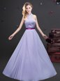 Halter Top Lavender Sleeveless Belt Floor Length Quinceanera Dama Dress