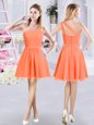 Most Popular One Shoulder Mini Length A-line Sleeveless Orange Bridesmaid Dresses Zipper