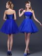 Great Royal Blue Sleeveless Beading and Ruching Mini Length Court Dresses for Sweet 16