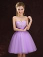 Elegant Mini Length Lace Up Wedding Guest Dresses Lilac and In for Prom and Party and Wedding Party with Lace and Ruching