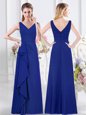 Admirable Floor Length Empire Sleeveless Royal Blue Bridesmaid Dresses Zipper
