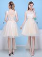 Custom Designed Knee Length Champagne Quinceanera Court Dresses Scoop Sleeveless Lace Up