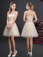 A-line Wedding Party Dress Champagne Scoop Tulle Sleeveless Mini Length Lace Up