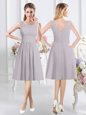 Charming Scoop Sleeveless Knee Length Ruching Zipper Wedding Party Dress with Grey