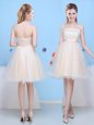 Trendy Bowknot Bridesmaid Dress Champagne Lace Up Sleeveless Knee Length