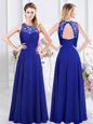 Royal Blue Backless Scoop Lace Bridesmaid Dresses Chiffon Sleeveless