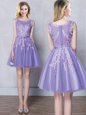 Cute Scoop Lavender Sleeveless Tulle Zipper Bridesmaid Gown for Prom and Party and Wedding Party