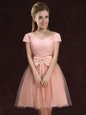 Free and Easy Off The Shoulder Short Sleeves Tulle and Lace Wedding Party Dress Lace and Bowknot Lace Up