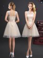 Champagne Bridesmaids Dress Prom and Party and Wedding Party and For with Lace and Appliques and Belt Scoop Sleeveless Lace Up
