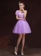 Chic One Shoulder Mini Length Lace Up Wedding Guest Dresses Lilac and In for Prom and Party and Wedding Party with Lace and Ruching