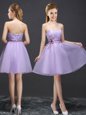 Noble Lavender Lace Up Bridesmaid Dresses Lace Sleeveless Mini Length