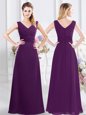 Purple Sleeveless Ruching Floor Length Quinceanera Dama Dress