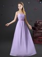 Exquisite Lavender Sleeveless Floor Length Lace and Belt Lace Up Dama Dress for Quinceanera