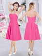 Designer Hot Pink Chiffon Zipper Dama Dress for Quinceanera Sleeveless Knee Length Ruching