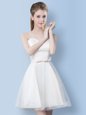 Knee Length Lace Up Wedding Guest Dresses White and In for Prom and Party with Bowknot