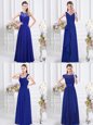 Royal Blue Chiffon Zipper Dama Dress Sleeveless Floor Length Lace and Ruffles and Ruching