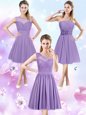 Comfortable Scoop Lavender Sleeveless Chiffon Zipper Damas Dress for Prom and Party and Wedding Party