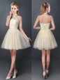 Low Price Tulle Halter Top Sleeveless Lace Up Lace and Appliques Quinceanera Court Dresses in Champagne