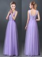 Floor Length Lavender Bridesmaid Dress Scoop Sleeveless Lace Up