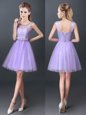 Lavender Lace Up Scoop Lace Damas Dress Tulle Sleeveless