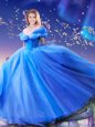Glamorous Cinderella Off the Shoulder Beading and Bowknot Sweet 16 Dresses Royal Blue Lace Up Sleeveless Floor Length