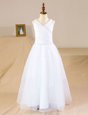 High Quality Tulle V-neck Sleeveless Zipper Beading Flower Girl Dresses in White
