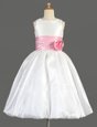 White Flower Girl Dresses for Less Party and Wedding Party and For with Bowknot and Hand Made Flower Scoop Sleeveless Zipper