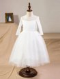 Inexpensive Scoop White Clasp Handle Toddler Flower Girl Dress Lace Half Sleeves Floor Length