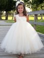 Glittering One Shoulder White Sleeveless Tulle Zipper Toddler Flower Girl Dress for Party and Wedding Party