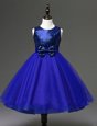 Royal Blue Scoop Neckline Sequins and Bowknot Flower Girl Dresses for Less Sleeveless Zipper