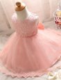 Scoop Baby Pink Sleeveless Tulle Zipper Flower Girl Dresses for Party and Wedding Party
