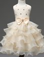 Enchanting Scoop Champagne Zipper Flower Girl Dresses for Less Beading and Ruffled Layers Sleeveless Mini Length