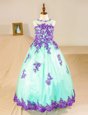 Perfect Turquoise Scoop Neckline Beading and Lace and Appliques Flower Girl Dresses for Less Sleeveless Zipper