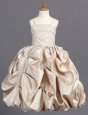 Unique Champagne Sleeveless Beading and Pick Ups Floor Length Flower Girl Dress