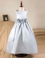 Silver Zipper Square Hand Made Flower Flower Girl Dresses for Less Satin Sleeveless