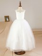 Floor Length A-line Sleeveless White Flower Girl Dress Zipper