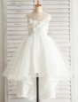 Latest Scoop White Short Sleeves High Low Appliques Zipper Flower Girl Dress