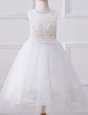 Sexy Scoop Floor Length A-line Sleeveless White Flower Girl Dresses for Less Zipper
