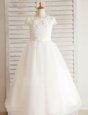 Charming Scoop Floor Length Zipper Flower Girl Dresses White and In for Party and Wedding Party with Beading and Appliques